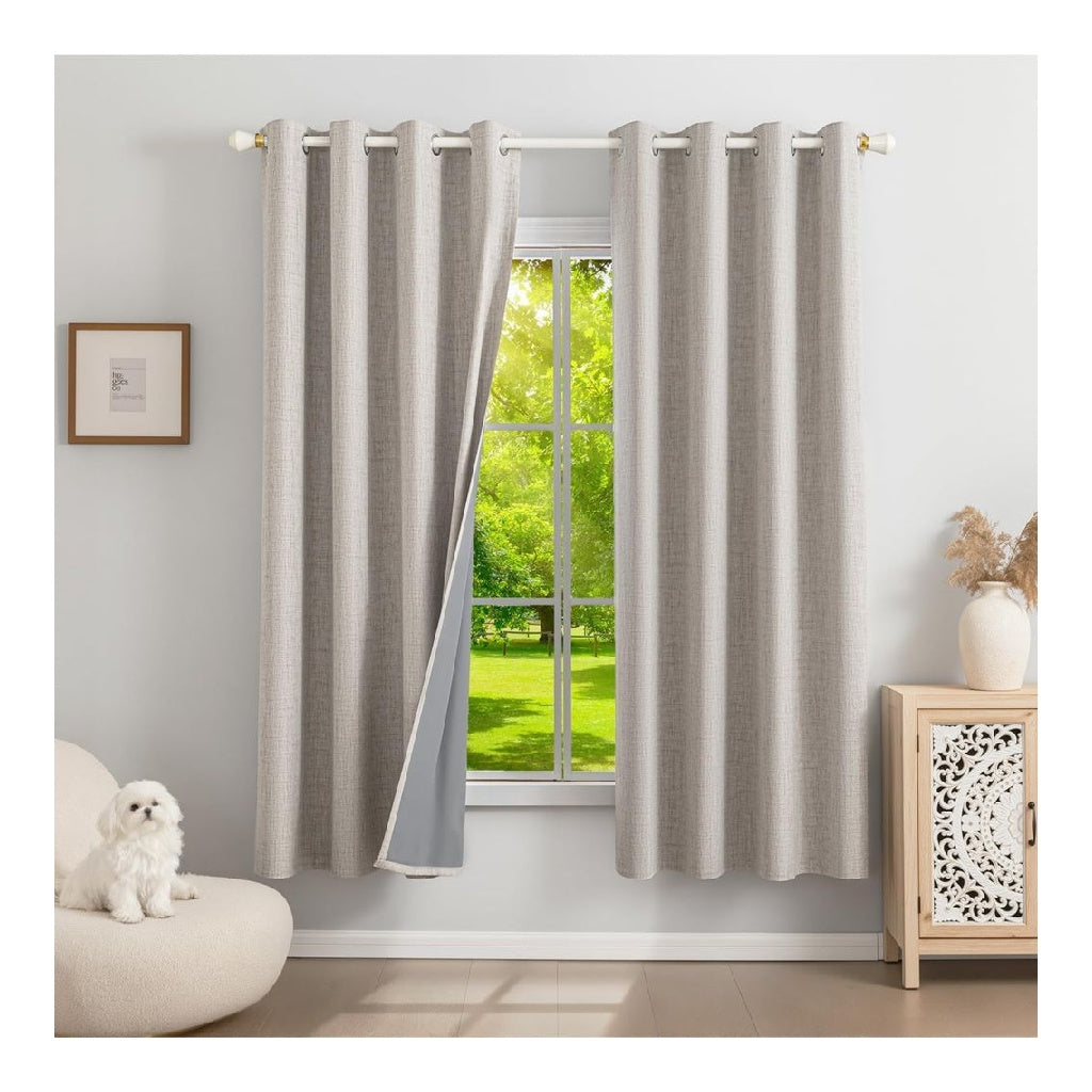 100 Occultant Rideau Thermique Isolant Anti Chaleur Lot du 2 Lin Rideaux Fenêtre Opaques à Oeillets Gris Blanc Anti Froid UV Bruit Intérieurs Decoration Dressing Salon Chambre 140x175