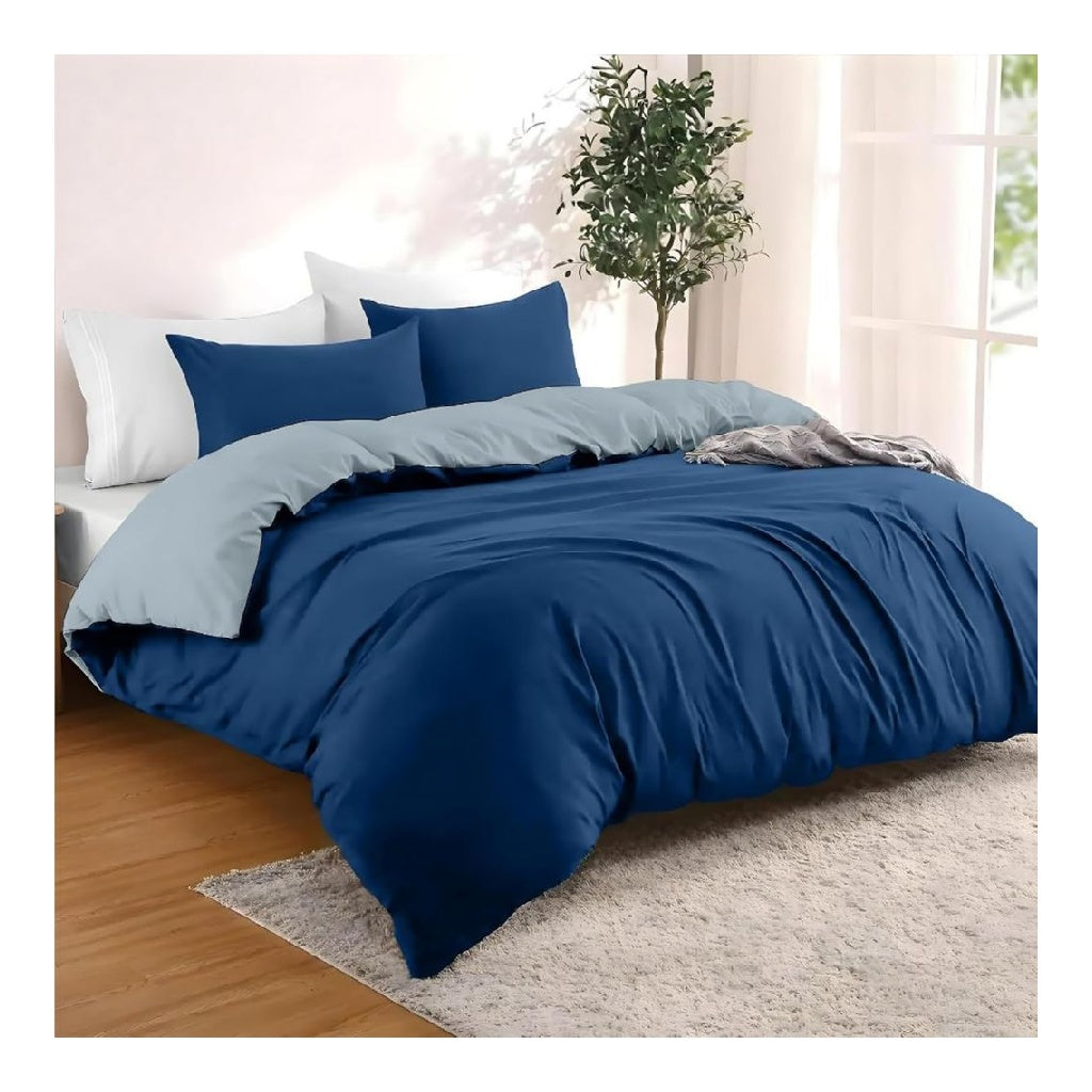 Couette de Housse 220x240 avec 2 Taies Oreiller 65x65 cm Parure de Lit 160x200 · Reversible · Bleu Foncé/Bleu Gris · Microfibre Ultra Douce · Fermeture Éclair · OEKOTEX · Légère