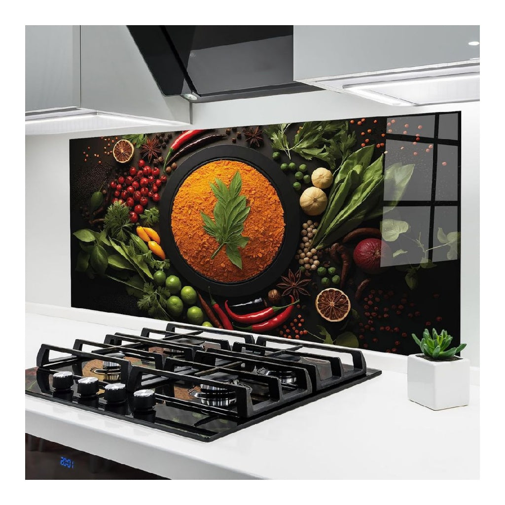 ARTHUB® de Crédence Cuisine en Verre 60x150 cm Tomato Spices Protection Contre Les éclaboussures Revêtement Mural en Carreaux Plaque en Verre Verre trempé Aliments Épices