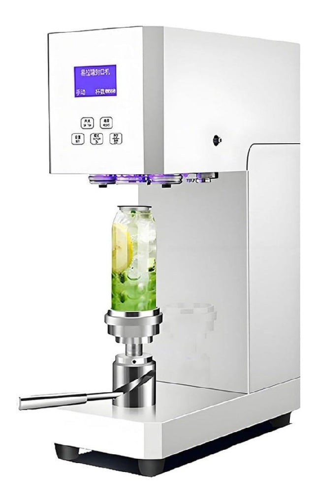 Scelleuse CanettesMachine Commerciale à Capsuler AutomatiqueÉcran LED 55cm DiamètreScellage Rapide EfficaceCanettes Soda/Lait ThéParfaite pour Magasins de Boissons White