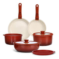 Set GiPP de Casseroles et Poêles Antiadhésif en Granit 11 Pièces Poele Induction avec Poignee Amovible Sans Produits Toxiques Tous Feux Lot Four et Lavevaisselle Dégradé Rouge