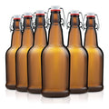 Lot du 6 bouteilles en verre possédant bouchon basculant fermentation de bière possédant bouchons hermétiques pour vin condiments boissons huile vinaigre kombucha et eau 474 ml ambre