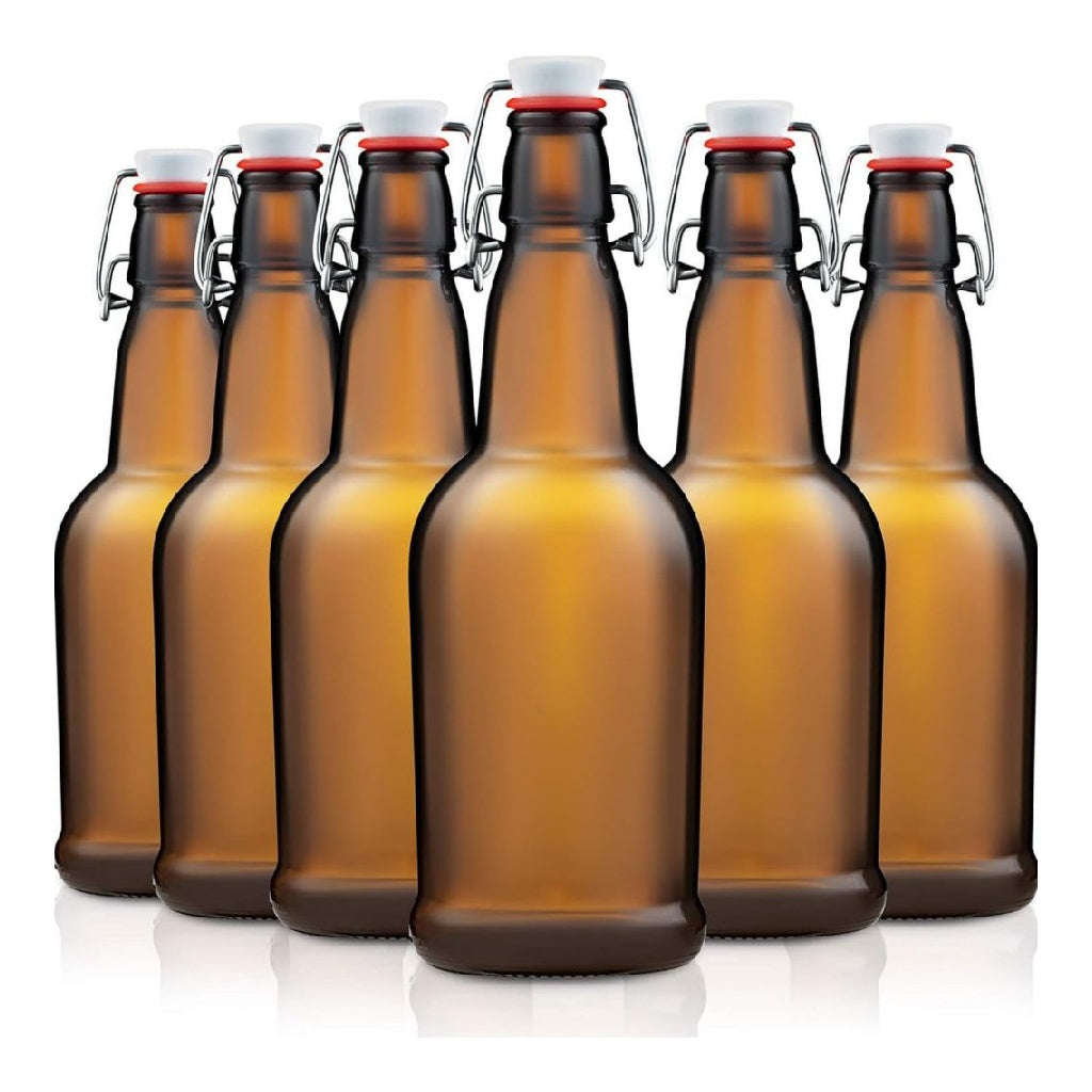 Lot du 6 bouteilles en verre possédant bouchon basculant fermentation de bière possédant bouchons hermétiques pour vin condiments boissons huile vinaigre kombucha et eau 474 ml ambre